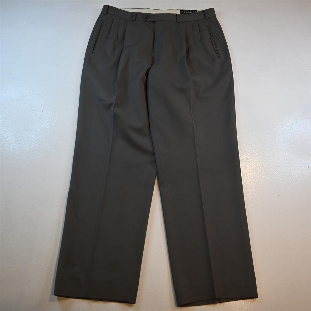 Vtg Y2K 2000s 34x32 Green Super 100s Wool Pleated Baggy High Waist Dress Pants‎